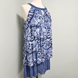 Ciao Bella Italy Dress Grecian Neckline Soft Flowy Blues Tie-Dye Elegant NWT
